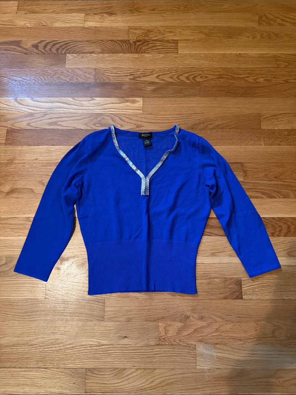 Dana Buchman Cobalt Blue V-Neck Sweater with Silver Trim